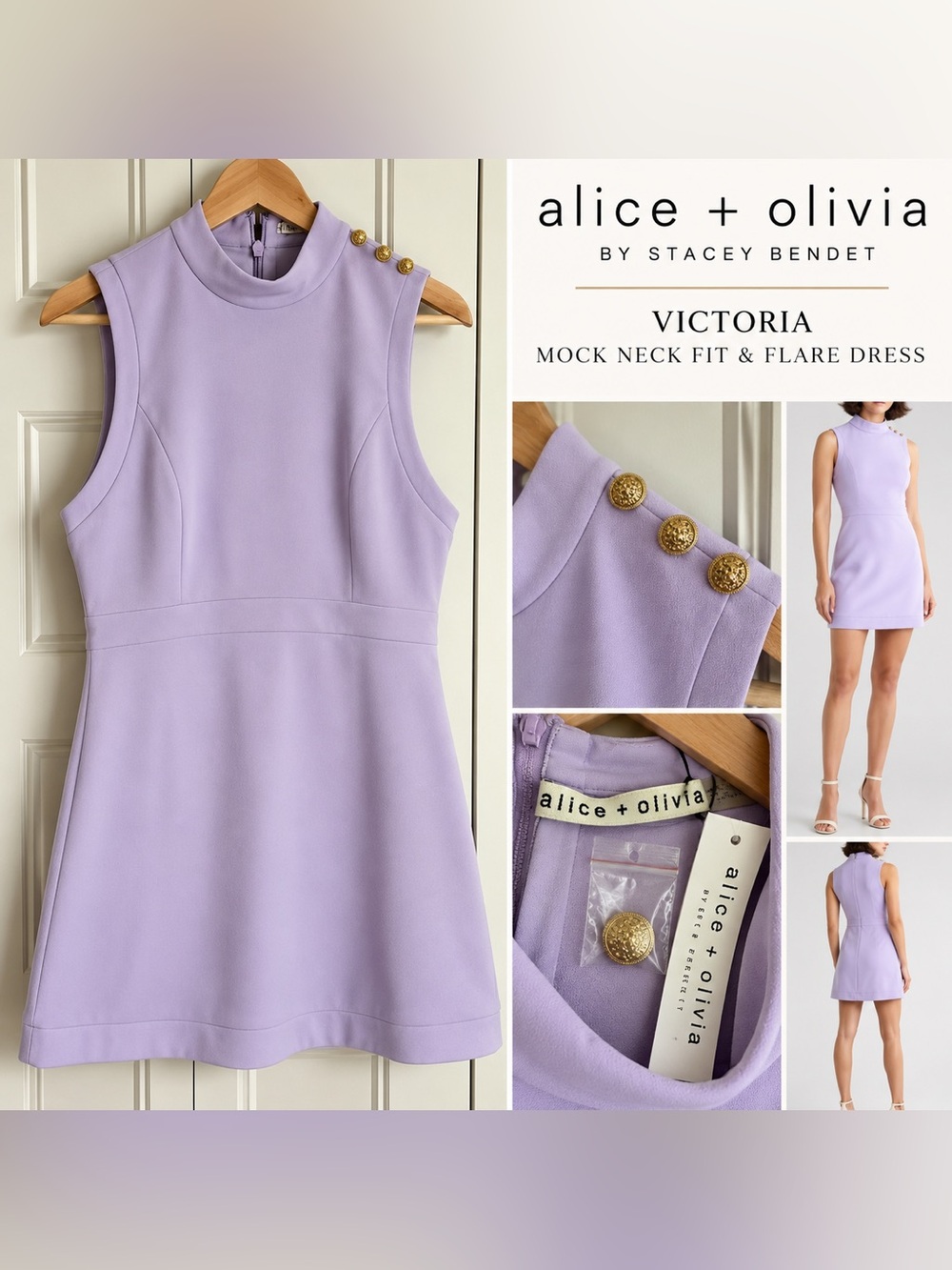 Alice + Olivia Victoria Lavender Mock Neck Fit & Flare Mini Dress Size 14 NWT